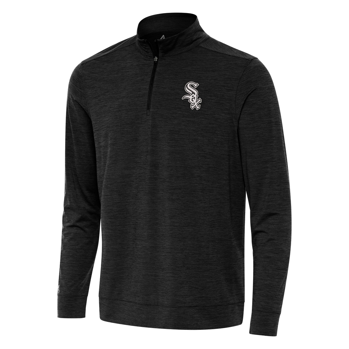 Chicago White Sox Antigua Black Heather Primary Logo Bright QZ 1/4 Zip Lightweight Pullover Top for Men product image 1,