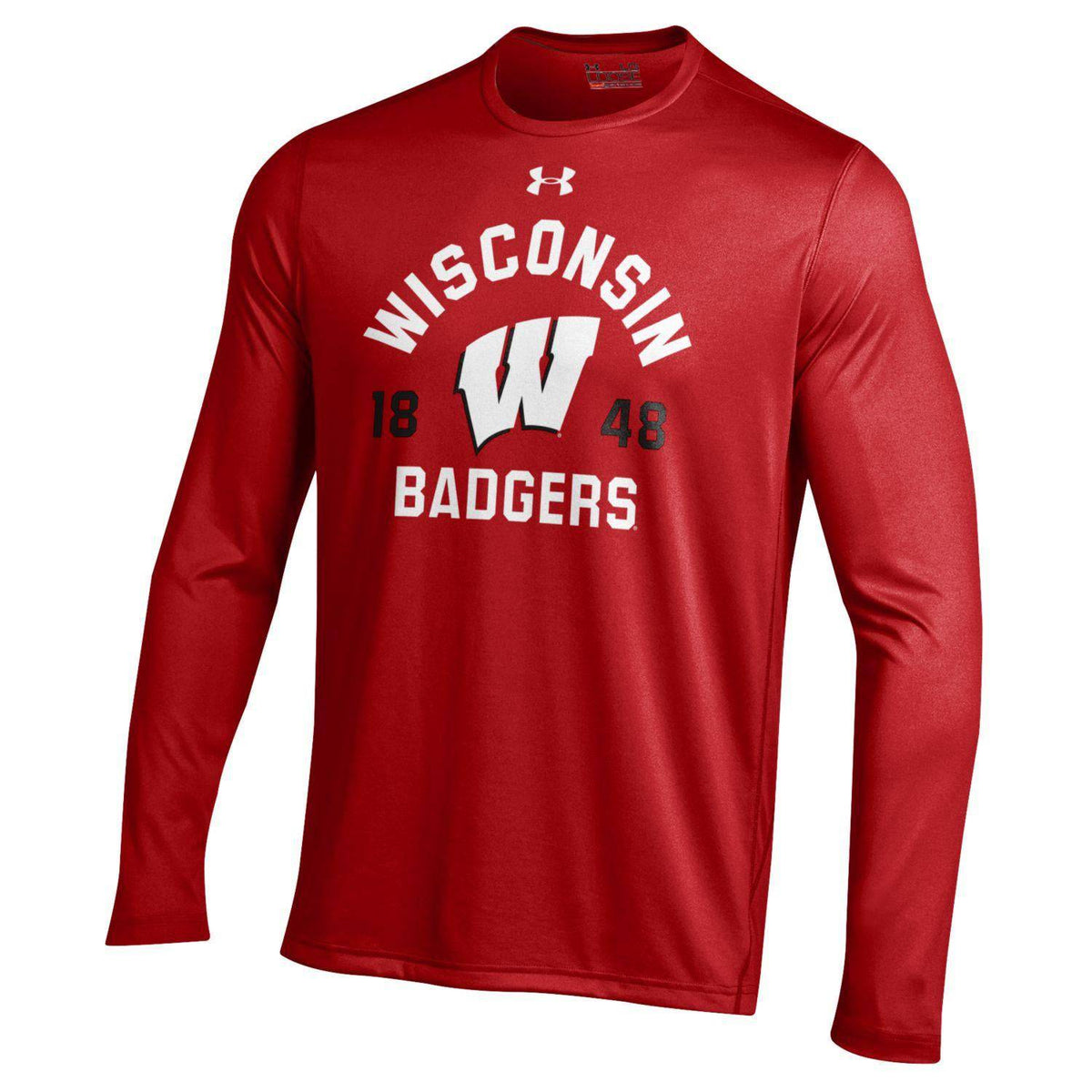 NCAA Wisconsin Badgers Heatgear Red Long Sleeve Tech T-Shirt for Men product image 1, provided for visual reference and