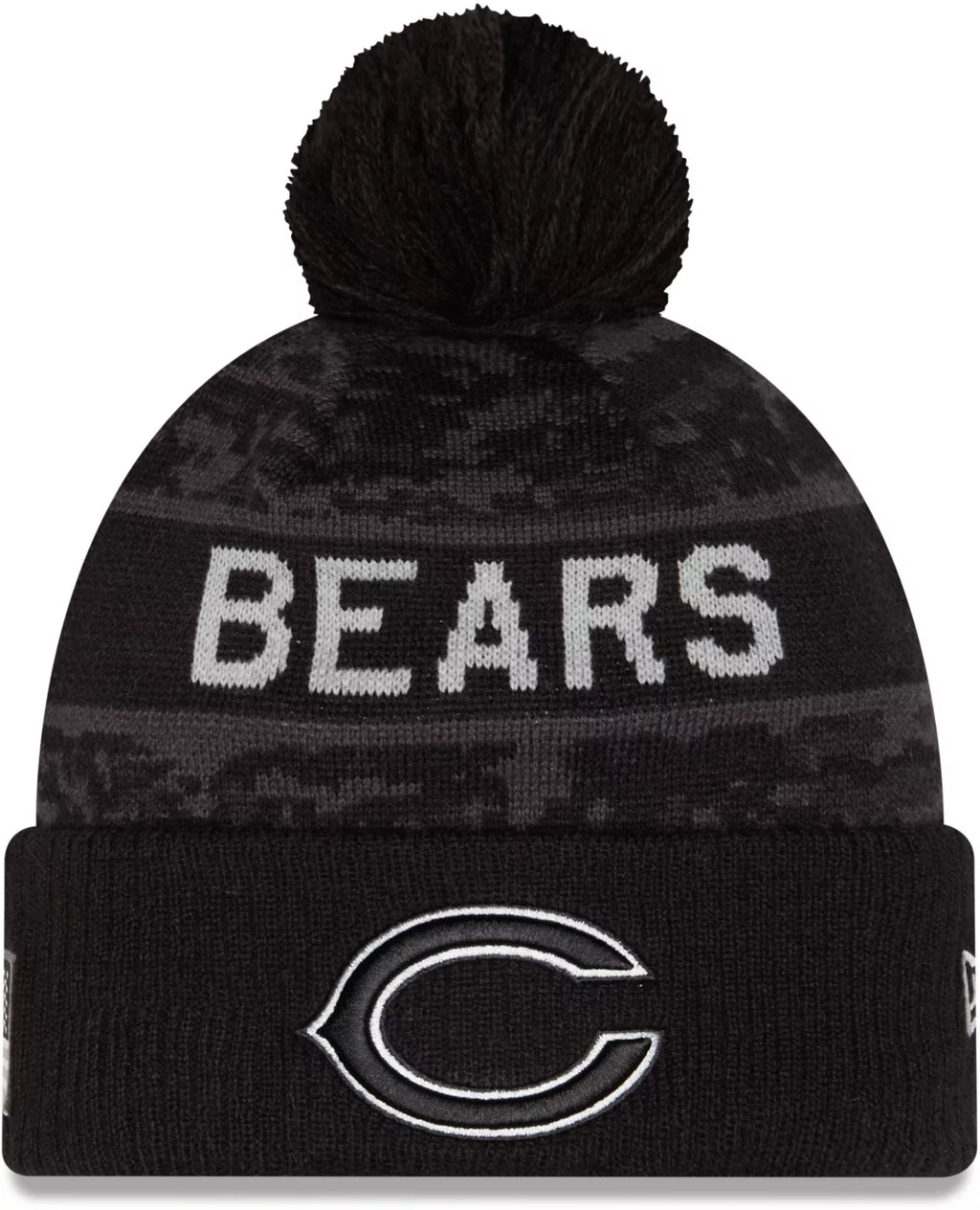 New Era Black Chicago Bears 2026 Salute To Service Cuffed Knit Hat with Pom-C Logo for Men product image 1, provided for