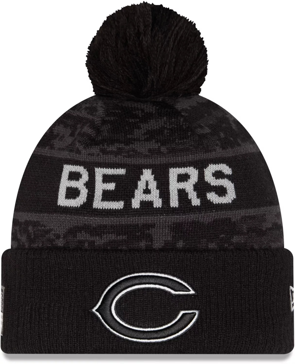 New Era Black Chicago Bears 2026 Salute To Service Cuffed Knit Hat with Pom-C Logo for Men product image 1, provided for