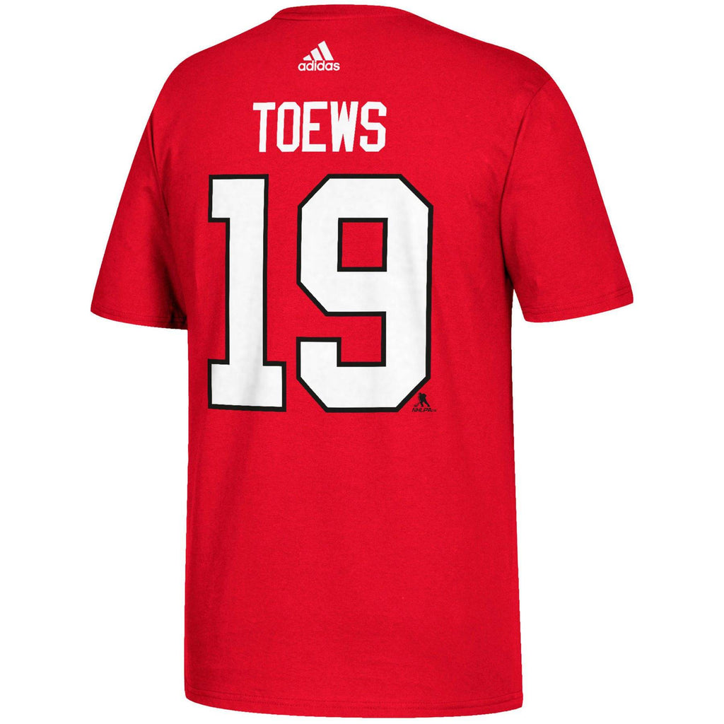 Chicago Blackhawks Jonathan Toews adidas Red Name & Number T-Shirt for Men product image 1, provided for visual reference