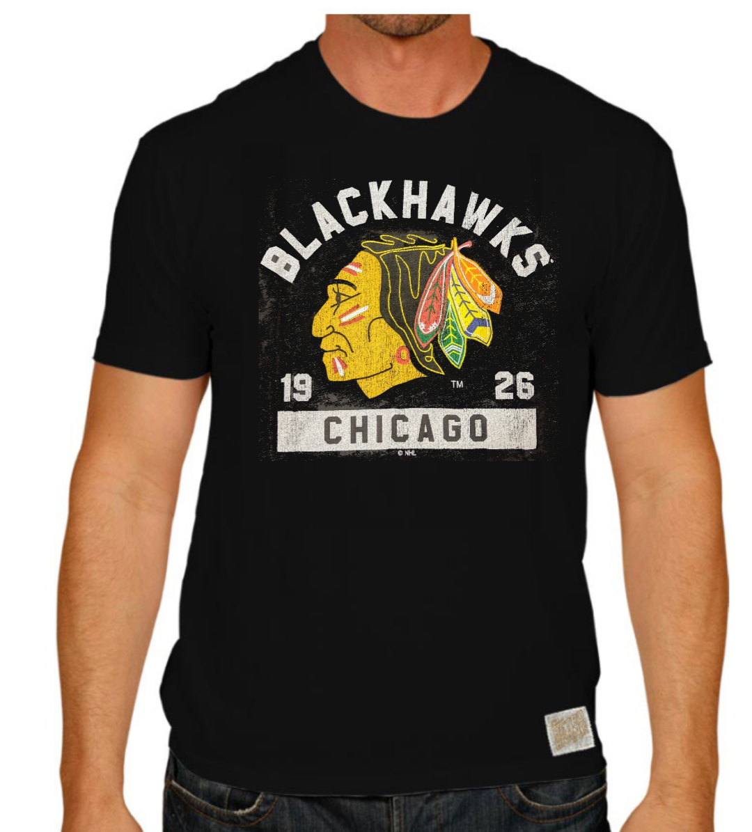 Chicago Blackhawks Retro Brand 1961 Logo Black T-Shirt for Men product image 1, provided for visual reference and product