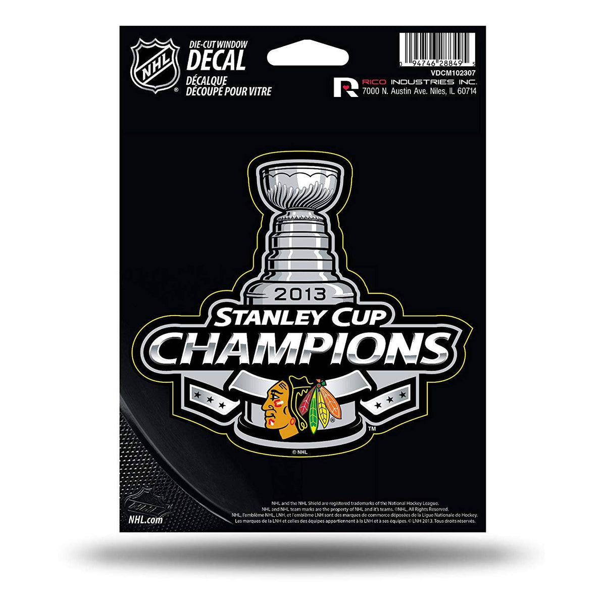 NHL Chicago Blackhawks 2013 Stanley Cup Champions Die Cut Decal product image 1, provided for visual reference and product