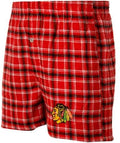 Chicago Blackhawks Red-Black Plaid Match-Up Flannel Boxer Shorts product image 1, provided for visual reference and product
