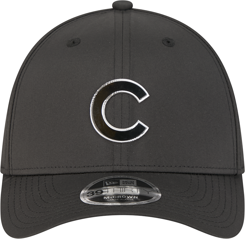 Chicago Cubs New Era M-Crown 39Thirty Metallic Black Performance Flex Fit Hat product image 2, provided for visual reference