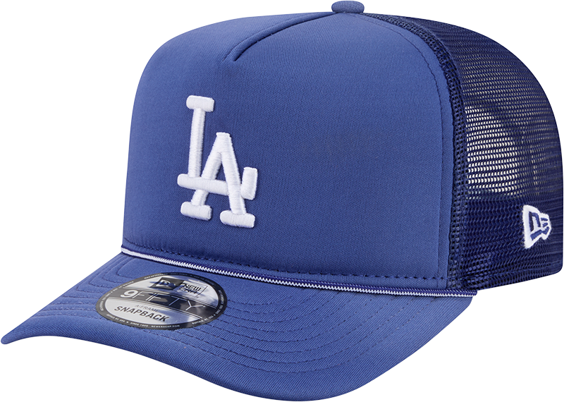 Los Angeles Dodgers New Era Blue Worn A-Frame 9FIFTY Trucker Snapback Hat product image 1, provided for visual reference and