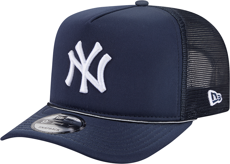 New York Yankees New Era Navy Worn A-Frame 9FIFTY Trucker Snapback Hat product image 1, provided for visual reference and