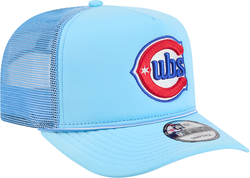Chicago Cubs New Era Blue Worn A-Frame 9FIFTY Trucker Snapback Hat product image 3, provided for visual reference and