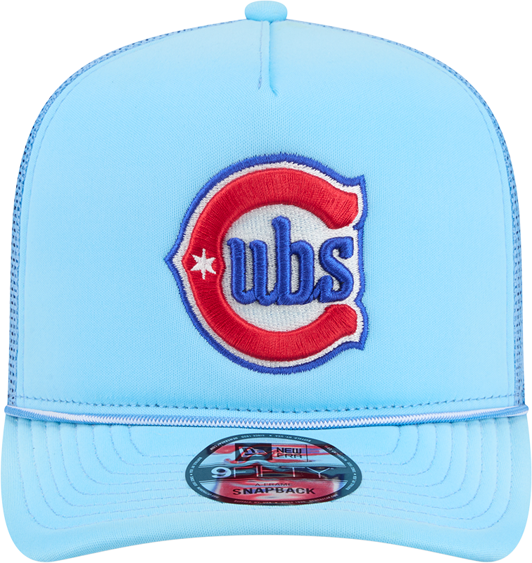 Chicago Cubs New Era Blue Worn A-Frame 9FIFTY Trucker Snapback Hat product image 2, provided for visual reference and