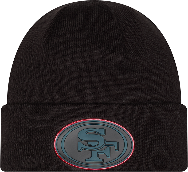 San Francisco 49ers Chrome 2026 Sideline Black New Era Knit Cuffed Knit product image 1, provided for visual reference and