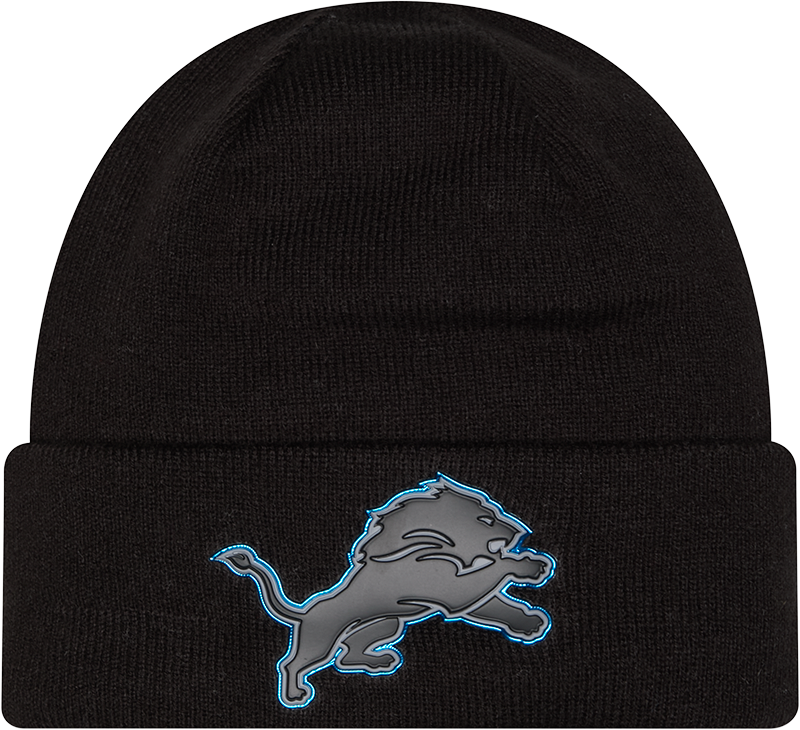 Detroit Lions Chrome 2026 Sideline Black New Era Knit Cuffed Knit product image 1, provided for visual reference and product