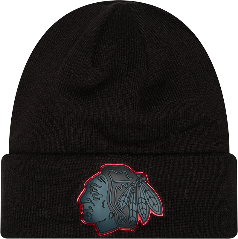 Chicago Blackhawks Chrome 2026 Black New Era Knit Cuffed Knit product image 1, provided for visual reference and product