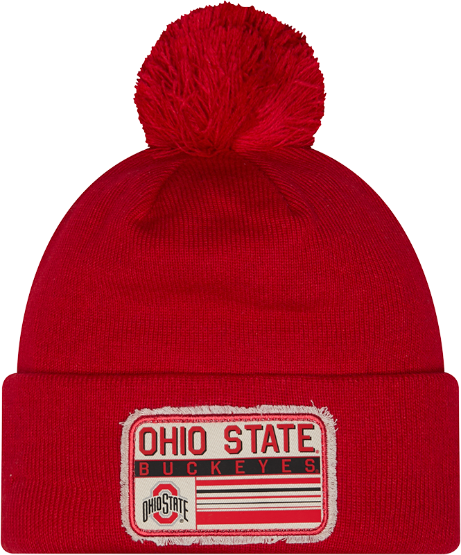 Ohio State Buckeyes New Era Patched Cuffed Knit Hat with Pom product image 1, provided for visual reference and product