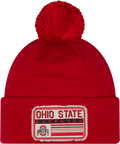 Ohio State Buckeyes New Era Patched Cuffed Knit Hat with Pom product image 1, provided for visual reference and product