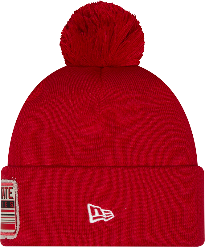 Ohio State Buckeyes New Era Patched Cuffed Knit Hat with Pom product image 3, provided for visual reference and product
