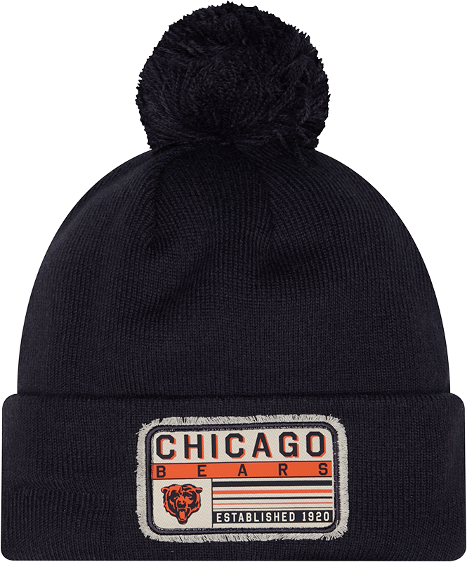 Chicago Bears Mens's Patched Logo Navy Pom Knit product image 1, provided for visual reference and product detail review