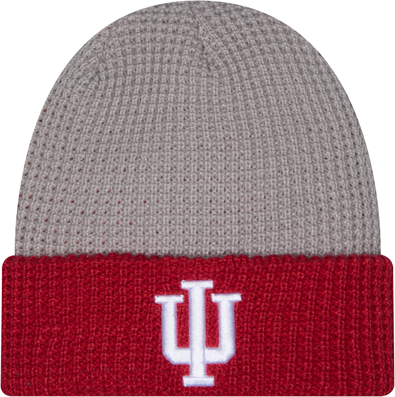 Indiana Hoosiers Red/Grey Waffle Cuffed Knit Hat product image 1, provided for visual reference and product detail review