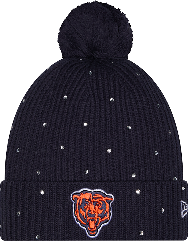Women’s Chicago Bears New Era Navy Rhinestone Pom Cuffed Knit Hat product image 1, provided for visual reference and product