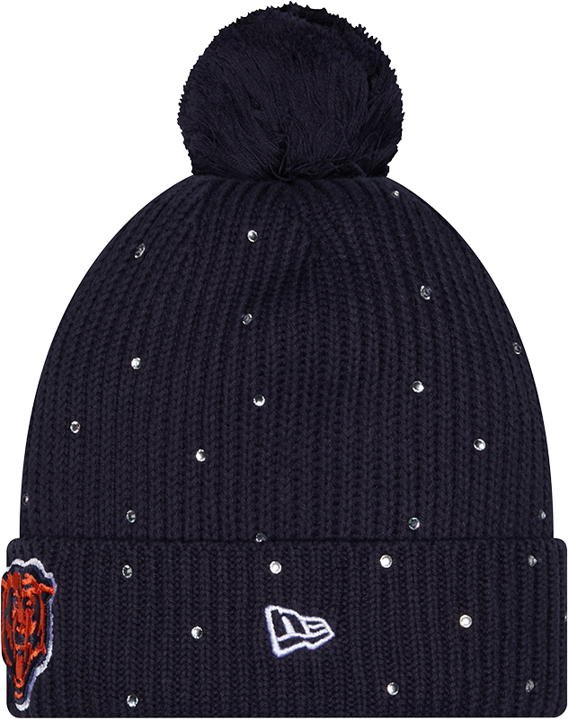 Women’s Chicago Bears New Era Navy Rhinestone Pom Cuffed Knit Hat product image 3, provided for visual reference and product
