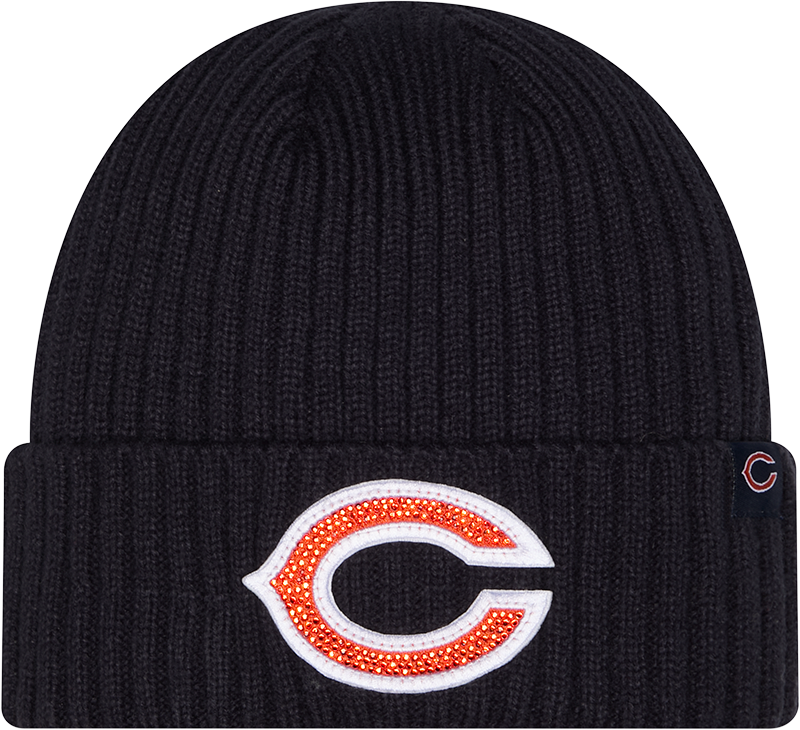 Chicago Bears New Era Navy Badge Rhinestone Cuffed Knit Hat for Women product image 1, provided for visual reference and