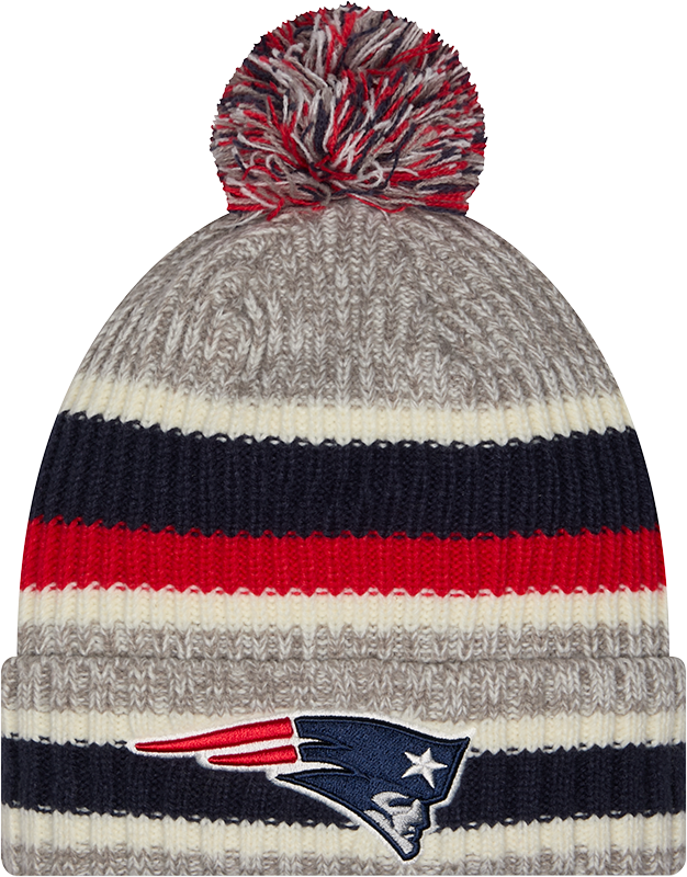 New England Patriots Striped Fan Pack Pom Knit product image 1, provided for visual reference and product detail review