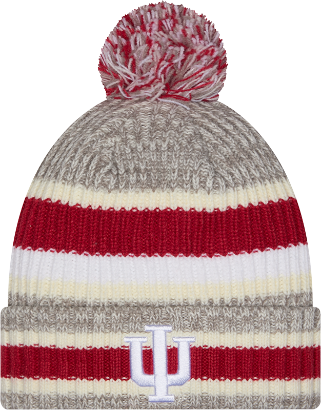 Indiana Hoosiers New Era Knit Striped Classic Cuffed Knit Hat with Pom product image 1, provided for visual reference and