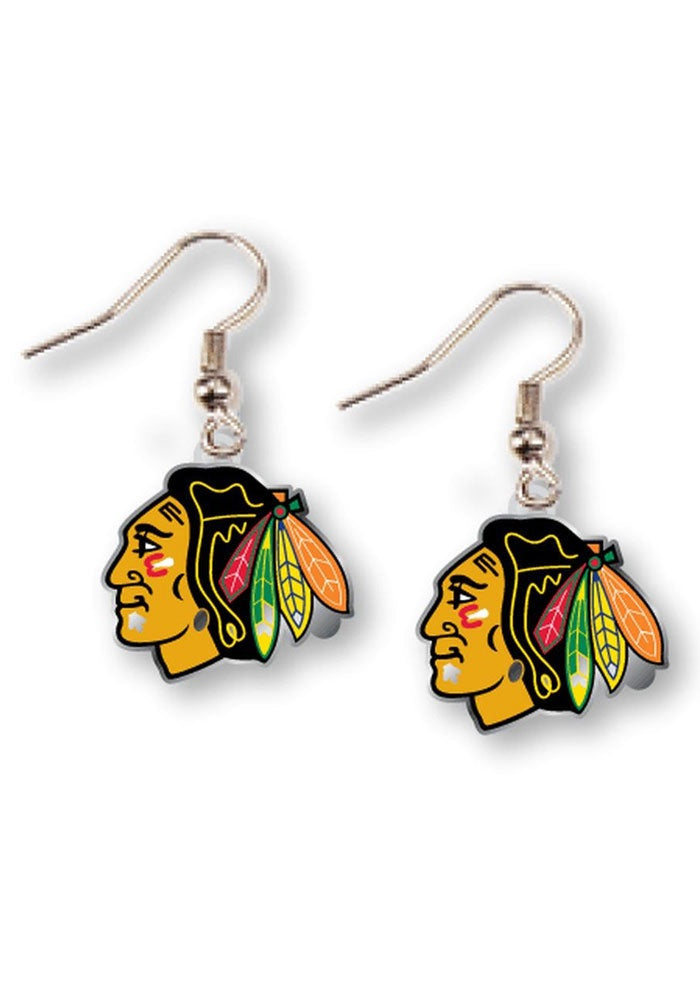 Chicago Blackhawks Logo Dangler Womens Earrings product image 1, provided for visual reference and product detail review