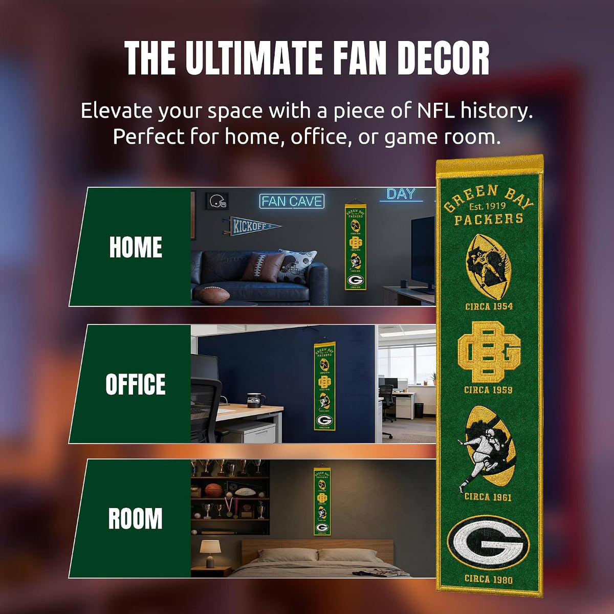 NFL Green Bay Packers Heritage Banner Wall Decor 8 x 32 product image 4, provided for visual reference and product detail