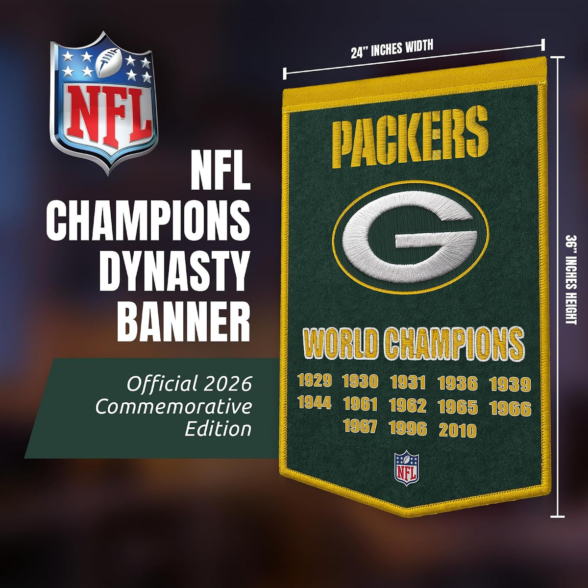 NFL Green Bay Packers Heritage Banner Wall Decor 24" x 36" product image 2, provided for visual reference and product detail