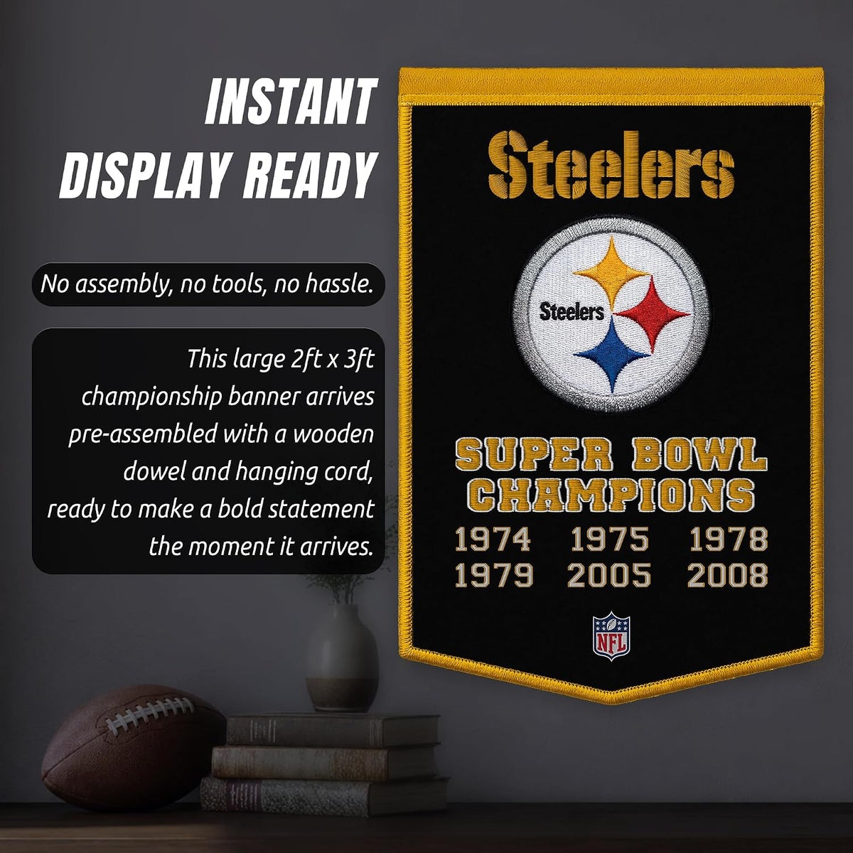 NFL Pittsburgh Steelers Dynasty Banner 24" by 36" product image 5, provided for visual reference and product detail review