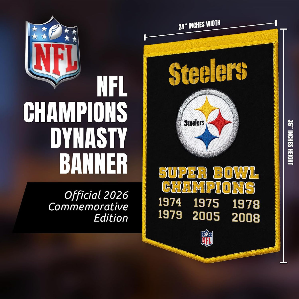 NFL Pittsburgh Steelers Dynasty Banner 24" by 36" product image 2, provided for visual reference and product detail review