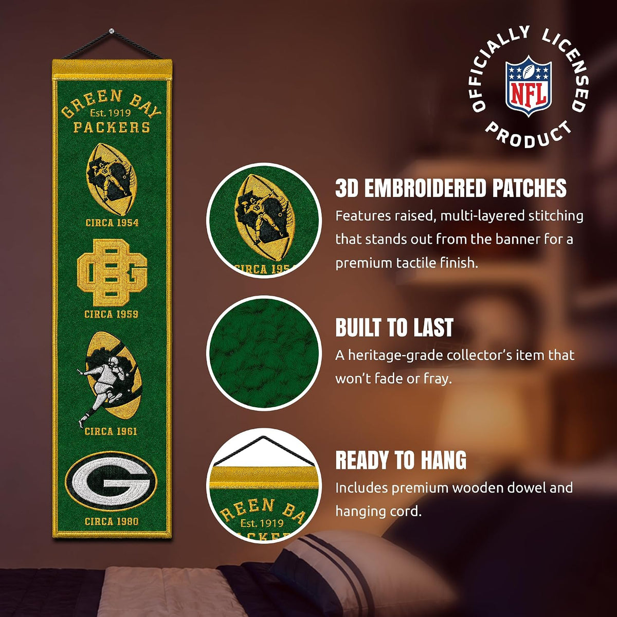 NFL Green Bay Packers Heritage Banner Wall Decor 8 x 32 product image 5, provided for visual reference and product detail