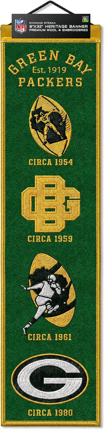 NFL Green Bay Packers Heritage Banner Wall Decor 8 x 32 product image 1, provided for visual reference and product detail