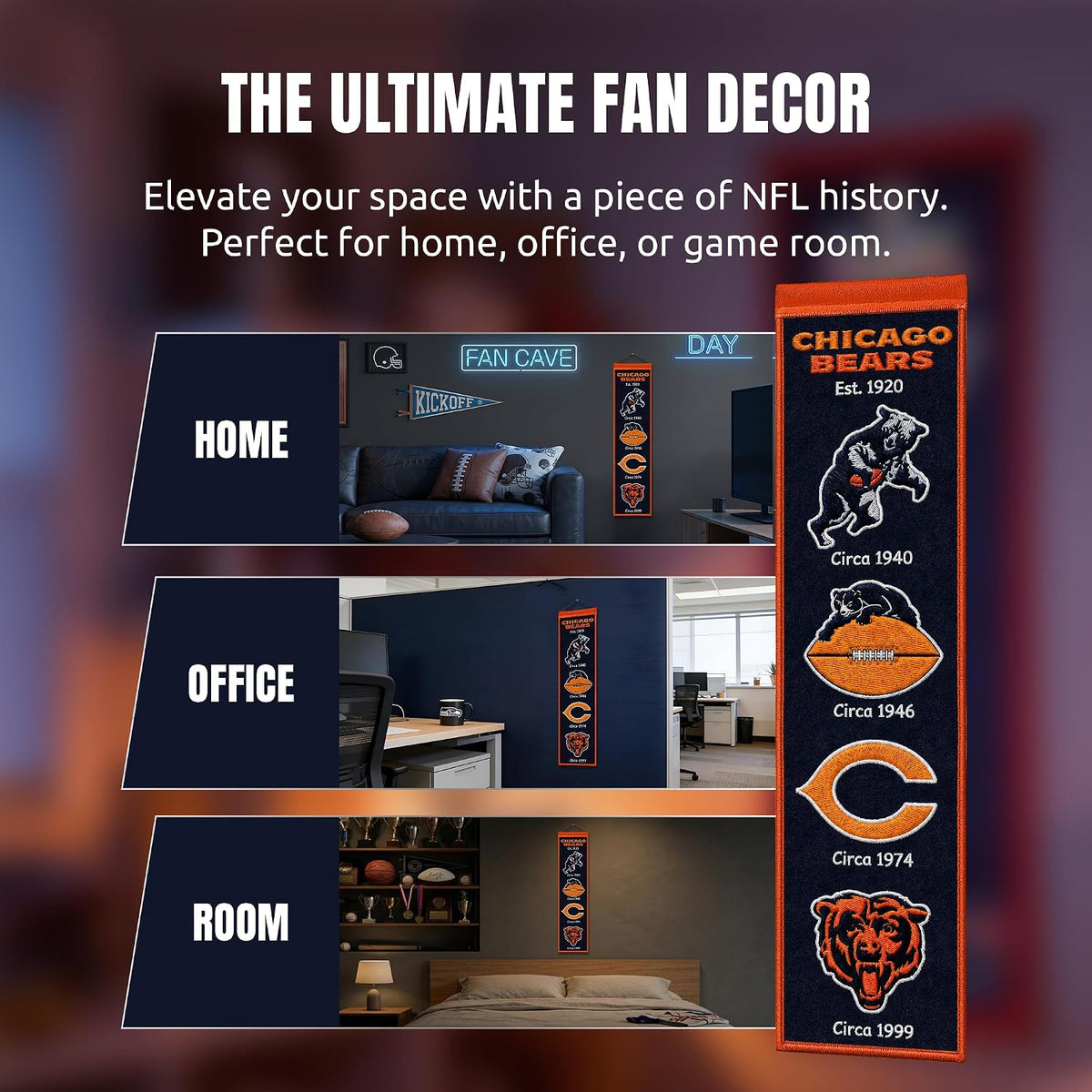 NFL Chicago Bears Heritage Banner Wall Decor 8 x 32 product image 5, provided for visual reference and product detail review