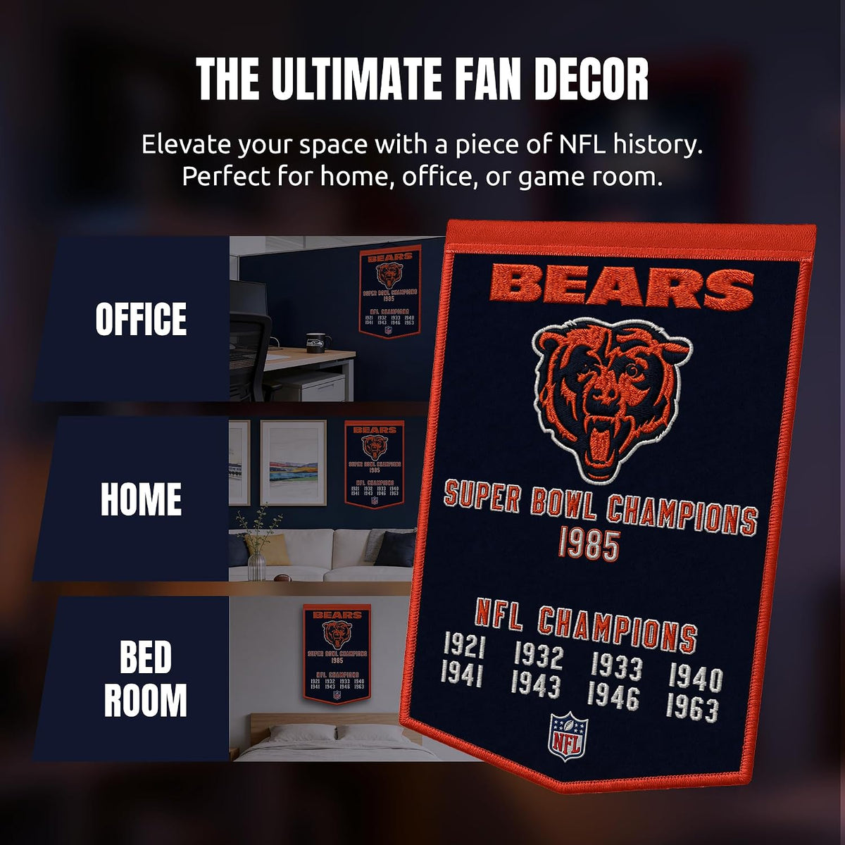 NFL Chicago Bears Dynasty Banner 24" by 36" product image 4, provided for visual reference and product detail review