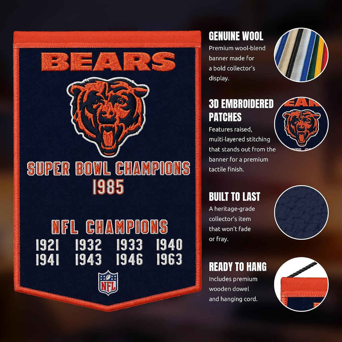 NFL Chicago Bears Dynasty Banner 24" by 36" product image 5, provided for visual reference and product detail review