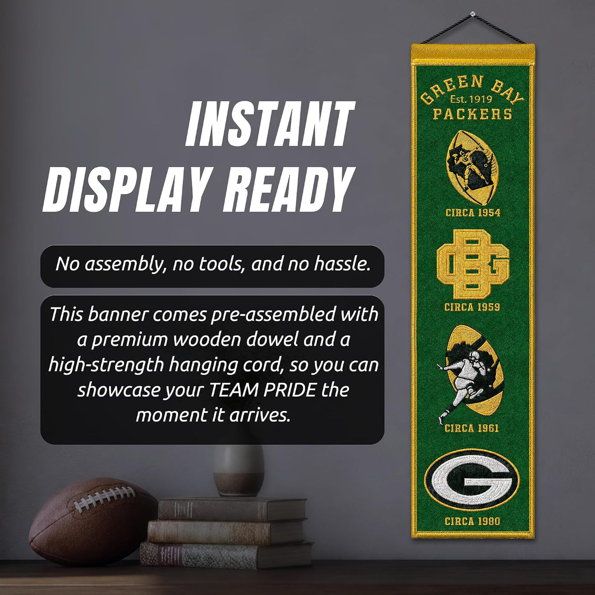 NFL Green Bay Packers Heritage Banner Wall Decor 8 x 32 product image 2, provided for visual reference and product detail