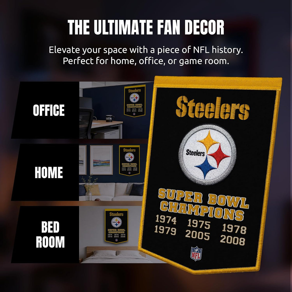 NFL Pittsburgh Steelers Dynasty Banner 24" by 36" product image 6, provided for visual reference and product detail review
