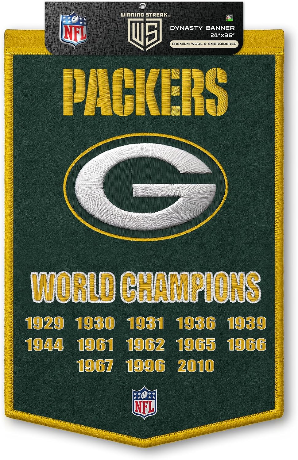 NFL Green Bay Packers Heritage Banner Wall Decor 24" x 36" product image 1, provided for visual reference and product detail