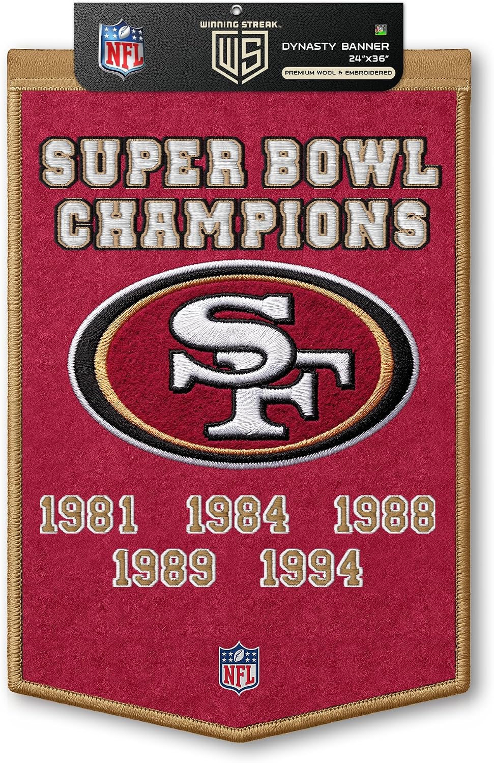NFL San Francisco 49ers Dynasty Banner 24" by 36" product image 1, provided for visual reference and product detail review