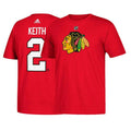 Chicago Blackhawks Duncan Keith adidas Red Name & Number T-Shirt for Men product image 1, provided for visual reference and