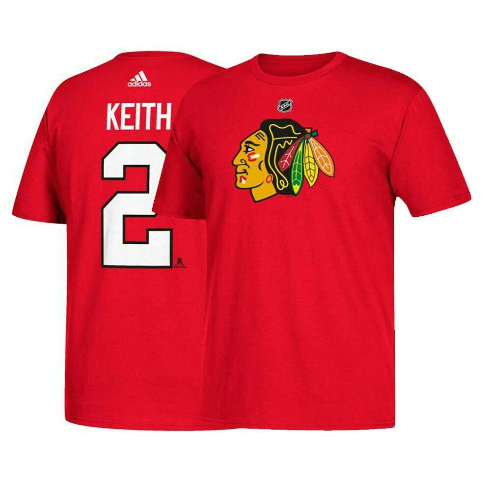 Chicago Blackhawks Duncan Keith adidas Red Name & Number T-Shirt for Men product image 1, provided for visual reference and