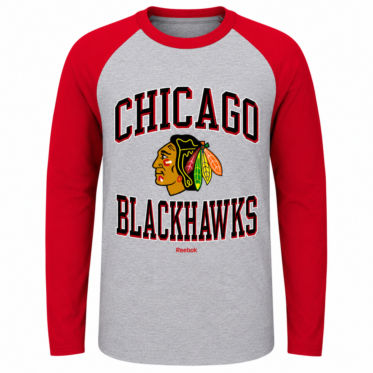 Youth Chicago Blackhawks Long Sleeve Raglan T-Shirt product image 1, provided for visual reference and product detail review