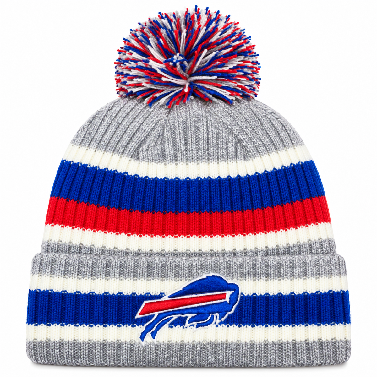 Buffalo Bills Striped Fan Pack Pom Knit product image 1, provided for visual reference and product detail review