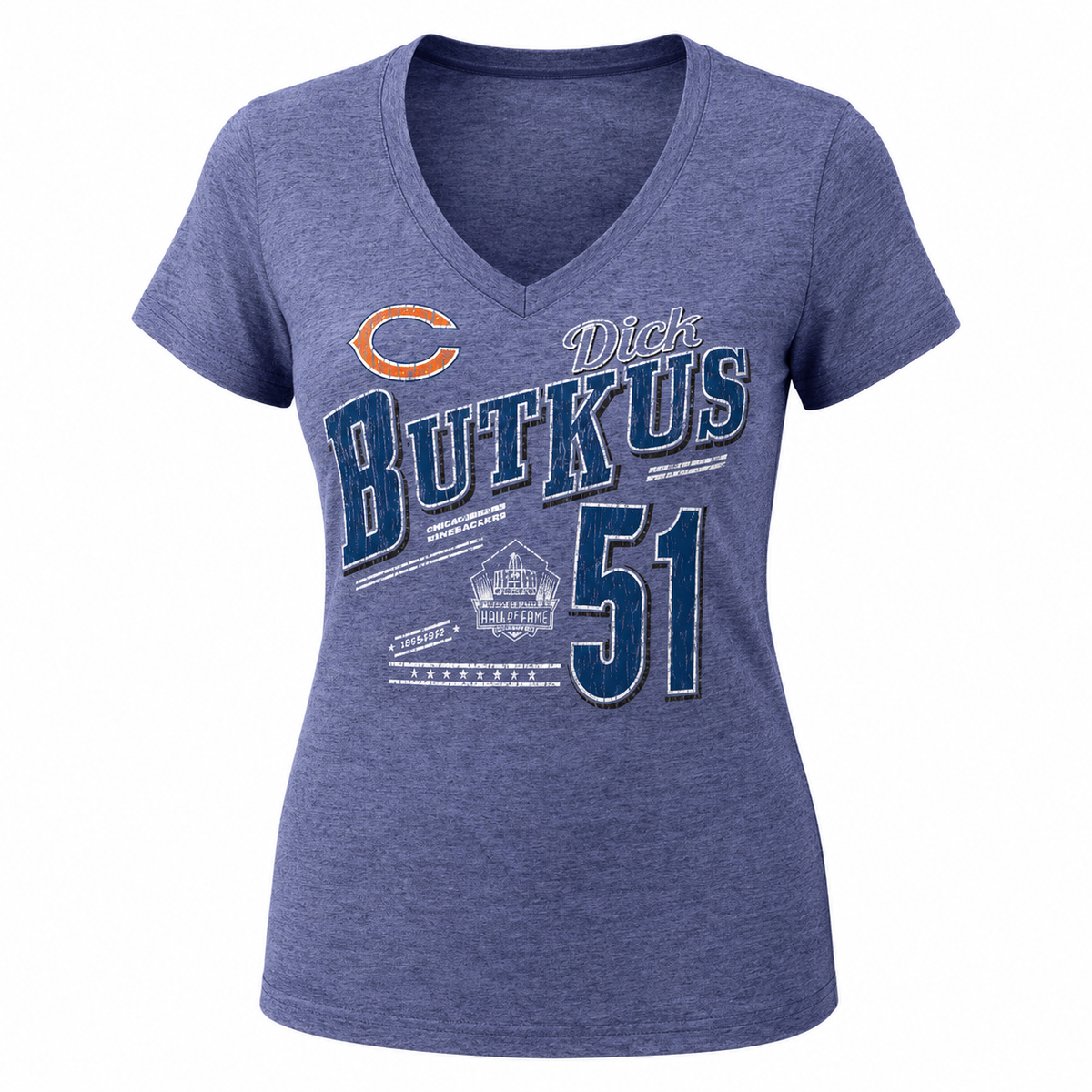 Womens Chicago Bears Dick Butkus Hall Of Fame V Neck T Shirt product image 1, provided for visual reference and product