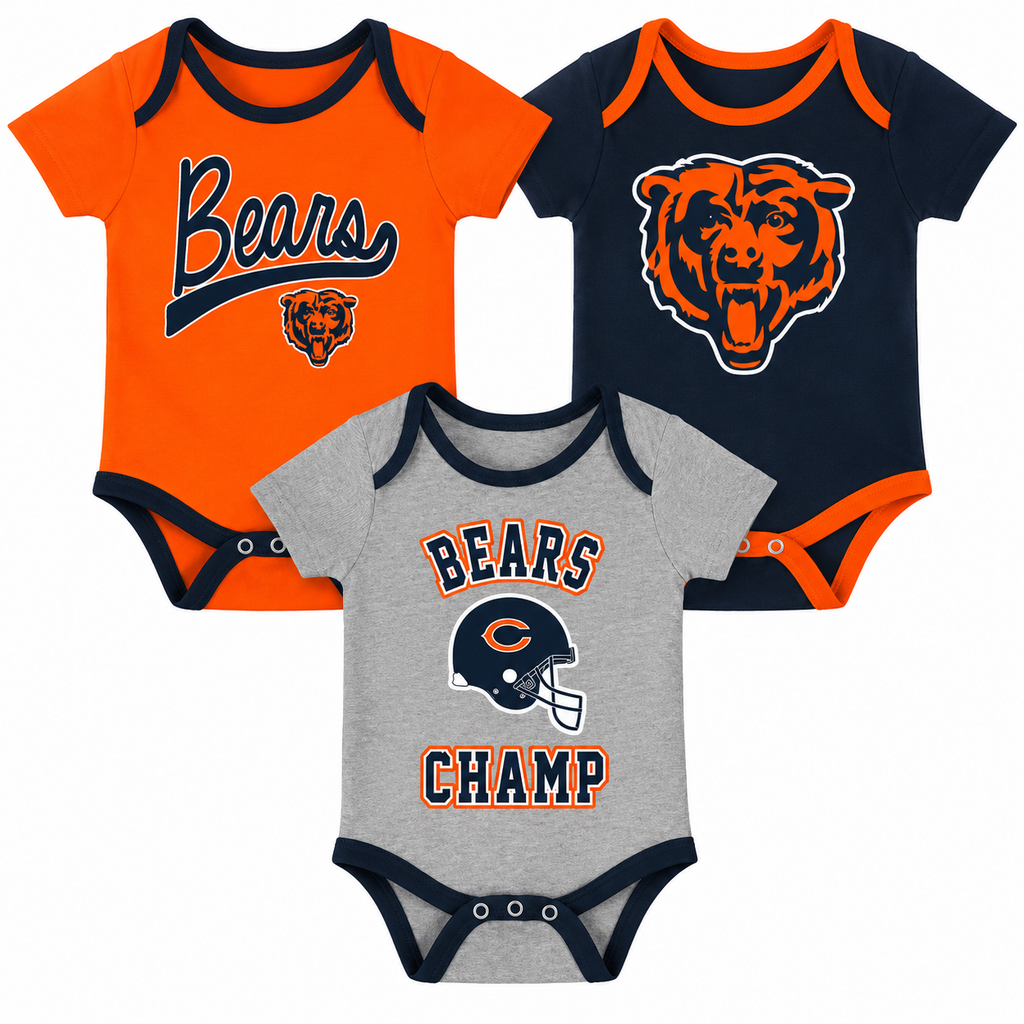 Newborn/Infant Chicago Bears Champ 3-Piece Short Sleeve Creeper Set product image 1, provided for visual reference and
