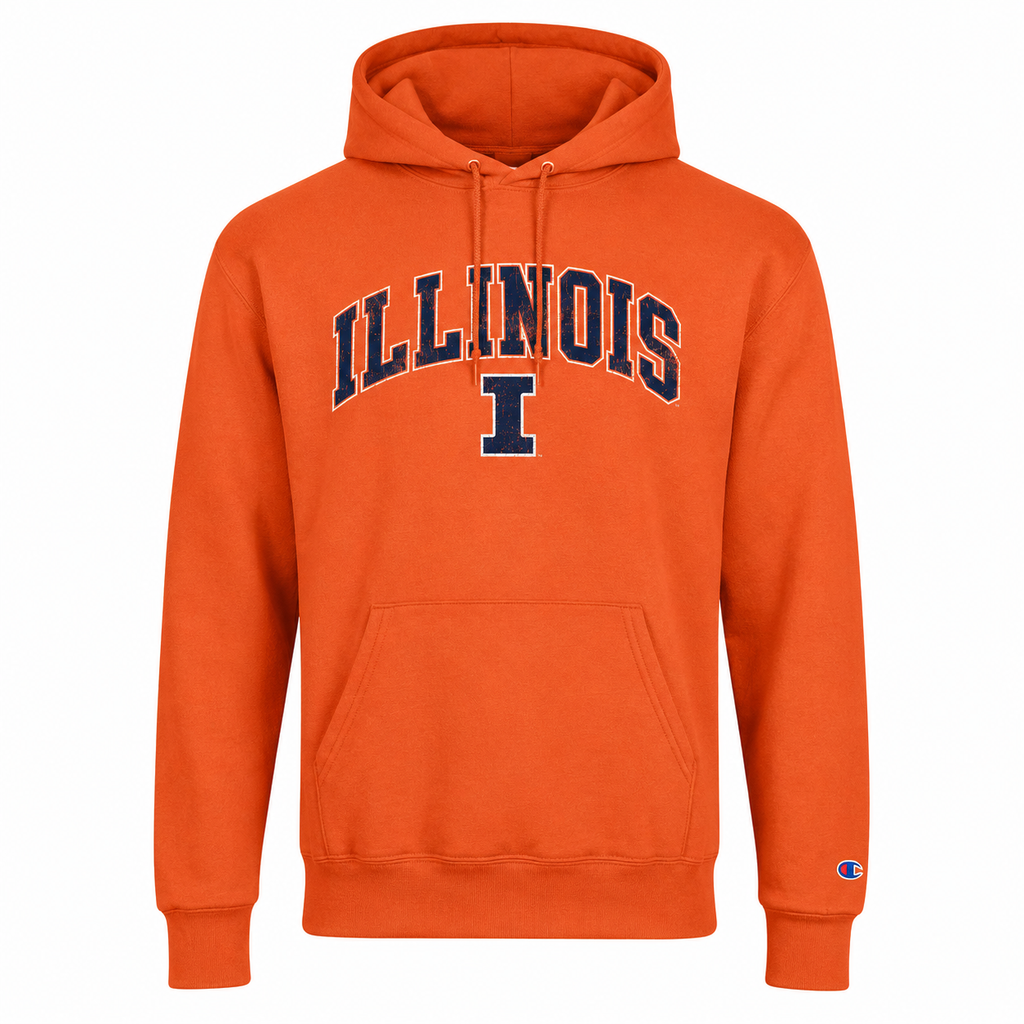 Illinois Fighting Illini Orange Champion Powerblend Fleece Hoodie for Men product image 1, provided for visual reference and