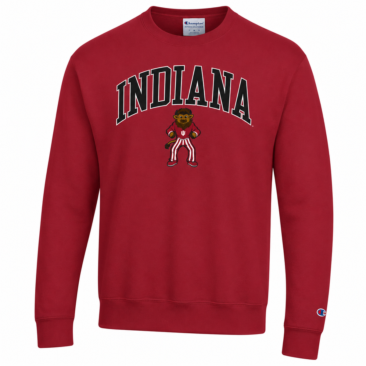 Indiana Hoosiers Red Mascot Champion Powerblend Fleece Crew for Men product image 1, provided for visual reference and