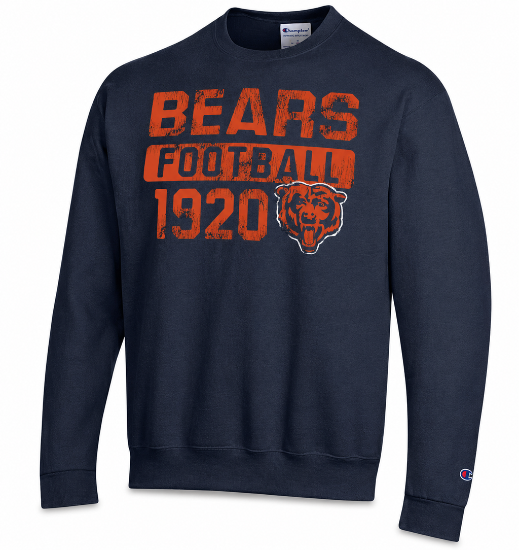 Chicago Bears Navy Champion Powerblend Fleece Crew for Men product image 1, provided for visual reference and product detail