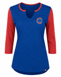 Chicago Cubs Royal/Red Above Average 3/4-Sleeve Raglan T-Shirt for Women product image 1, provided for visual reference and